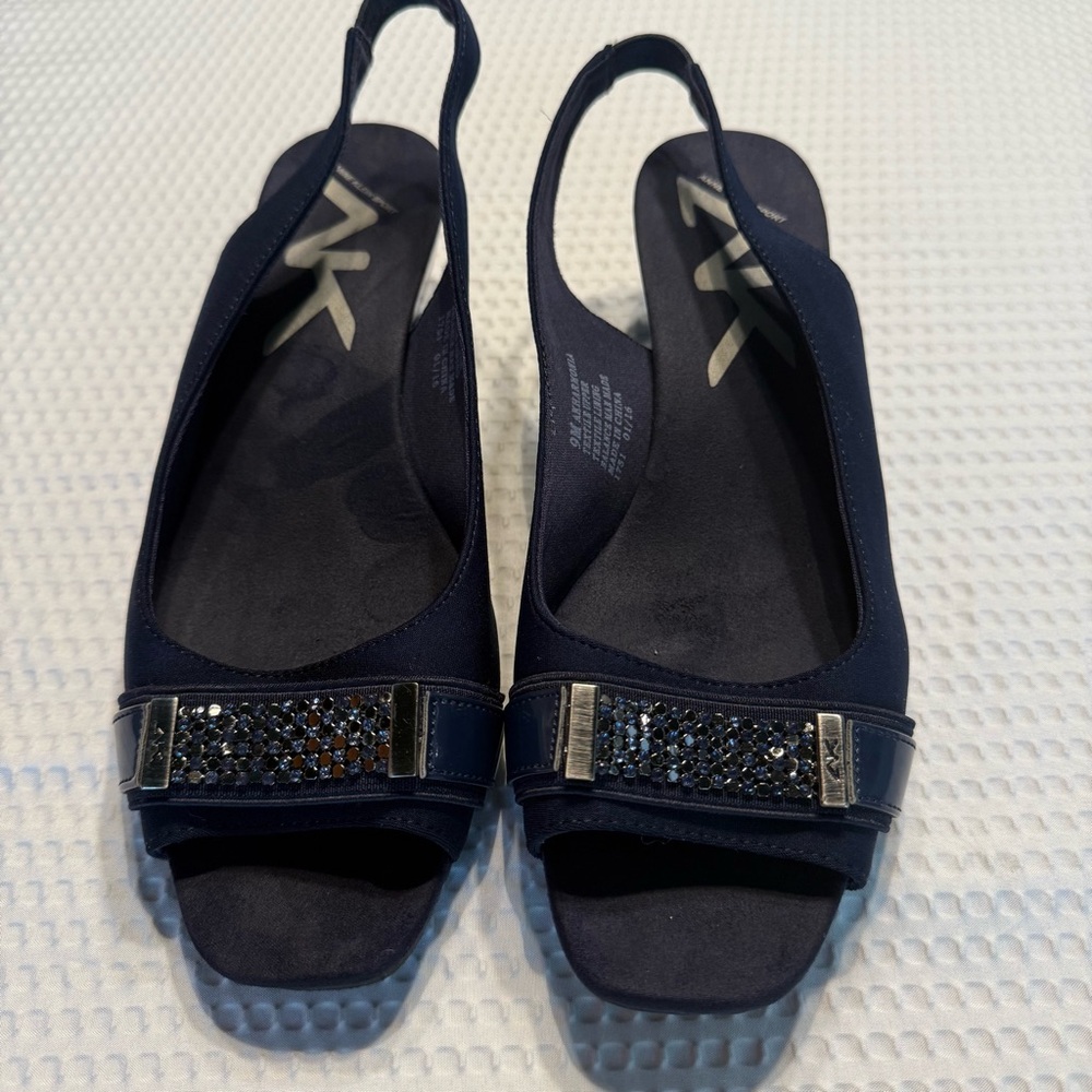 Anne Klein Sport Navy Blue Slingback Heels with Silver Accents